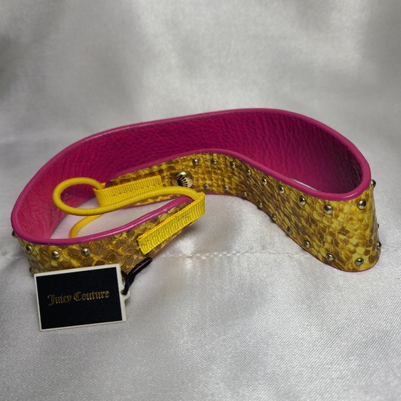 Juicy Couture Reversible Pink and Yellow Snake Print Headband Leather Gift - Picture 4 of 7